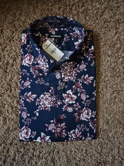 Express Extra Slim Floral Button-Down Shirt - Size XL