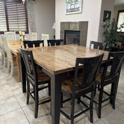 Solid Wood Counter Height Dining Table & 6 Chairs