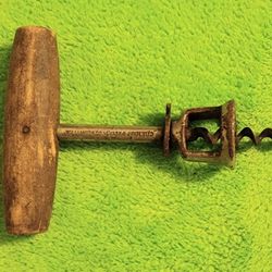 Vintage Wood Handle Metal Corkscrew Wine Bottle Opener, Williamson Co., Newark NJ