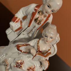Vintage Royal Copenhagen of Denmark Romantic Victorian Couple Figurine Gilt 5.5”