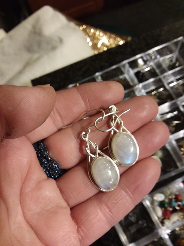 Sterling Silver moonstone dangle earrings