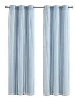 Your Zone Blue Blackout Curtains with White Sheer Overlay