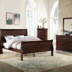 "Louis Phillip Brown Finish 4 Piece Bedroom Set King/Queen/Full/Twin Brand New In The Box!
"