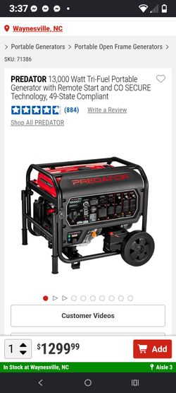 PREDATOR 13,000 Watt Tri-Fuel Portable Generator