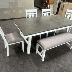 Large Farmhouse Gray And White Table Set 