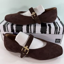 NEW DV by DOLCE VITA Women's Buckle Flat Shoes Brown Faux Suede - size 8