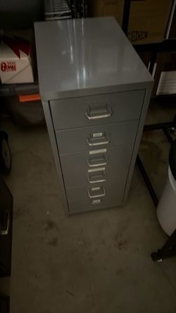Grey metal cabinet drawers
