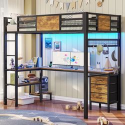 Loft bed With desk and storage