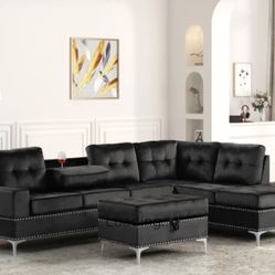 JOY VELVET  SECTIONAL W/ OTTOMAN 
