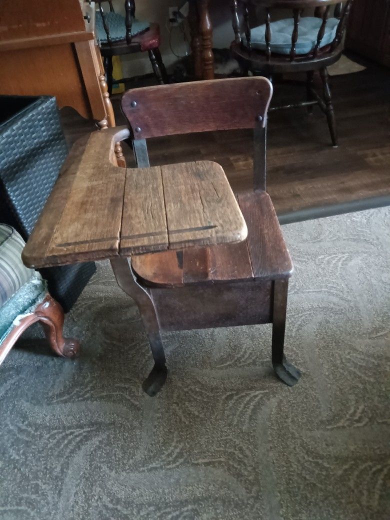 Vintage Oak And Steel School Desk