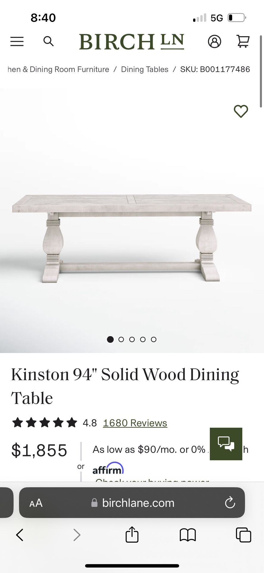Kinston 94” Solid Wood Dining Table 