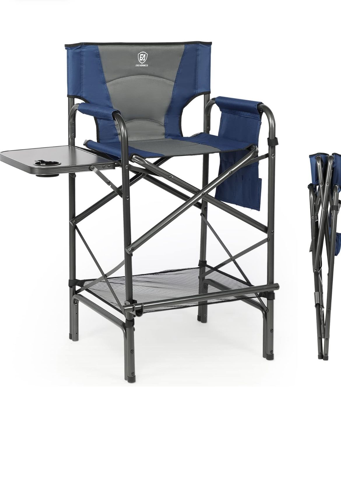 EVER ADVANCED Tall Folding Chair 30.7" Seat Height Directors Chair High Foldable Bar Stool for Makeup Artist Face Painting with Side Table Cup Holder