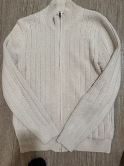 Banana Republic Men’s Full Zip Ribbed Ivory Cream Sweater Polo