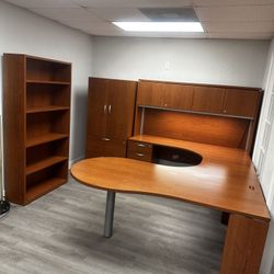 OFFICE DESK U-SHAPE DESK WITH HUTCH AND STORAGE FILE CABINET/BOOKCASE ALL SET