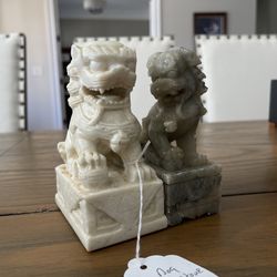Vintage Chinese Soapstone Fu Foo Dogs Bookends 5” Tall Hand Carved - Ships FAST