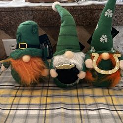 New St. Patrick’s Day gnomes 10” x 6” tall weighted all three the same money