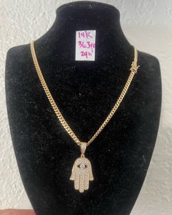 14K Solid Gold 🇨🇺 Links Chain and Pendant  36.3Gr 24 Inches Long