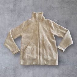 Vtg Pendleton Shetland Wool Sweater Zip Cardigan Mens L USA Chunky Knit Grandpa Core