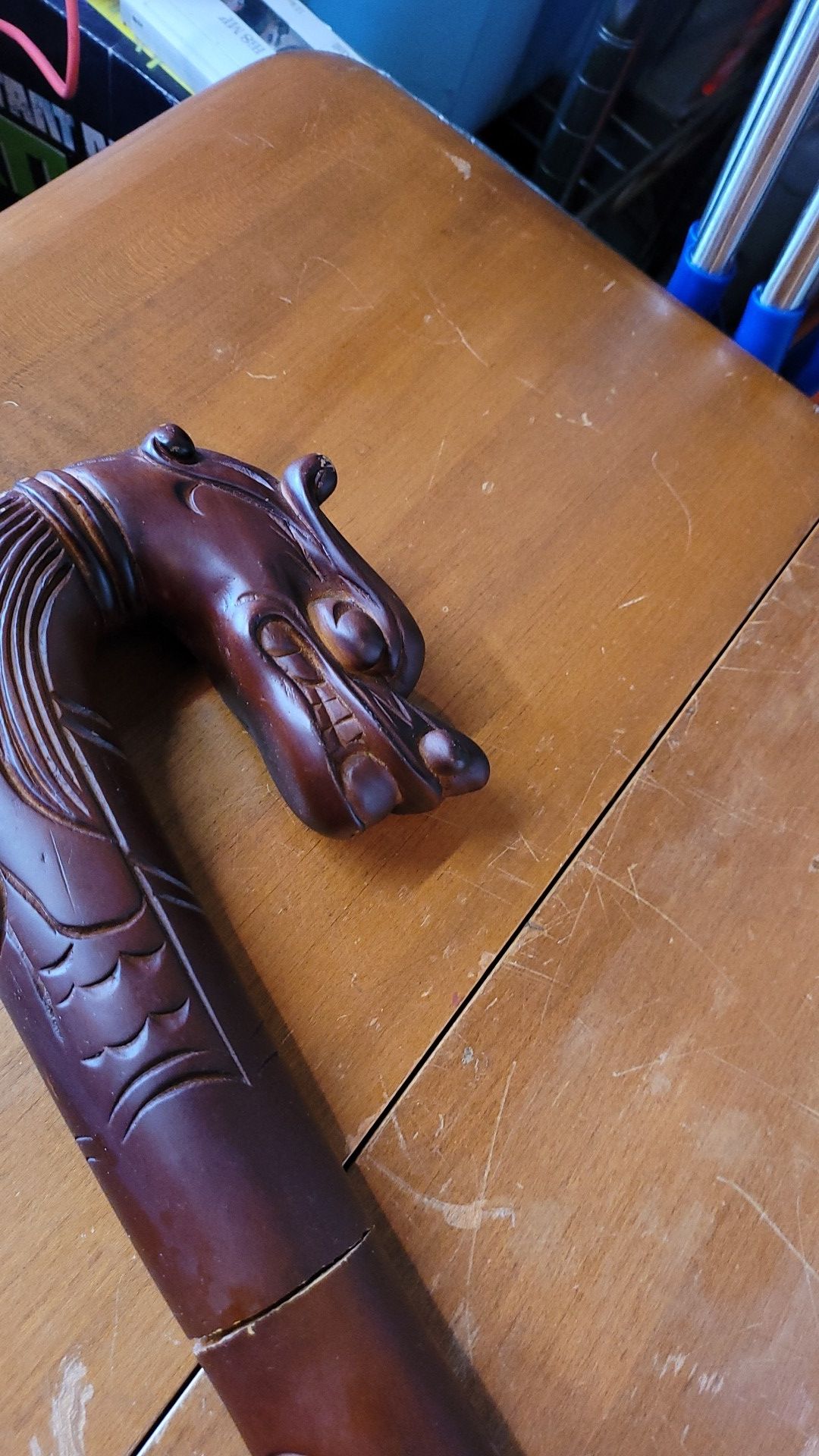 42" tall Antique Carved Wood Dragon Cane