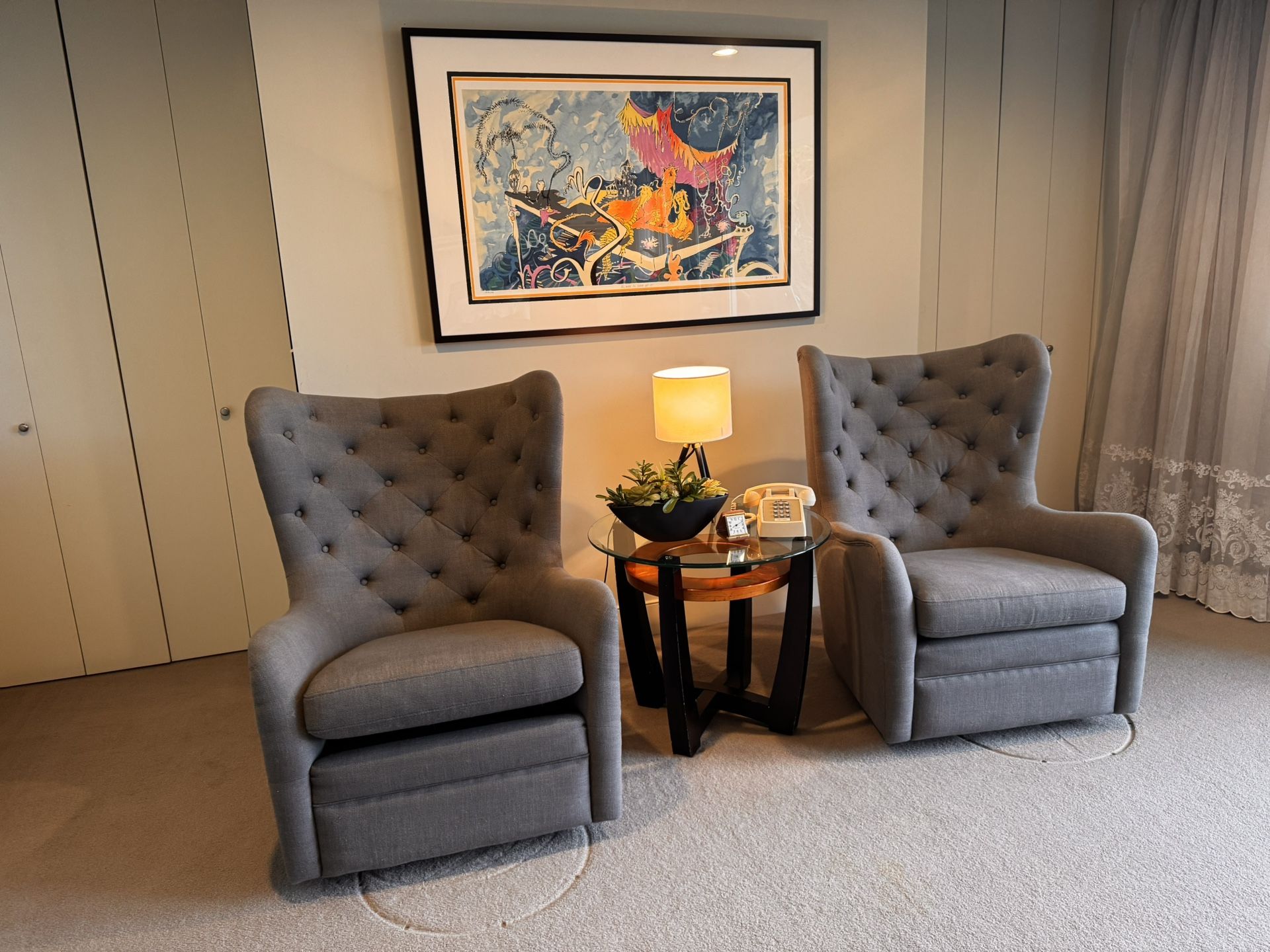 One Chair Left. Rocks And Swivels. Very Relaxing. Has Been In My Bedroom And Has Seen Very Little Use. Both Have Freshly Cleaned