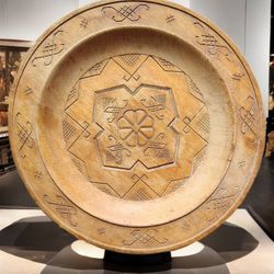 Rare 1946 Latvian D.P. Hand-Carved Wooden Plate – WWII Folk Art – 12"
