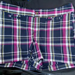 new with tags - Banana Republic Women's Size 8 Plaid Welk Shorts ~ Navy & Fuchsia Cotton Blend