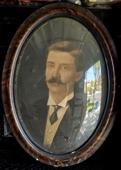 Antique Portrait In Domed Glass Oval Frame
