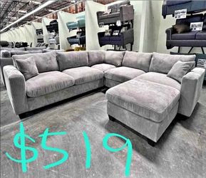 Gray corduroy sectional Sofa With ottoman 99x99 "