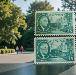 (Lot Of 2) 1945 Scott #930 Roosevelt Hyde Park Blue-green 1-cent Stamp Post Marked Canceled. The 1945 1-cent "Roosevelt and Hyde Park" stamp, also kno
