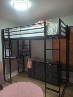 Twin Loft Bed w/ Desk & Shelves