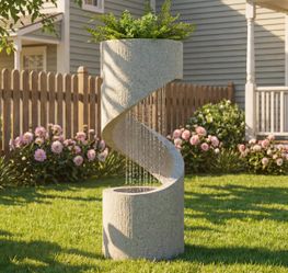 Glitzhome Faux Terrazzo Spiral Outdoor Fountain NEW IN BOX