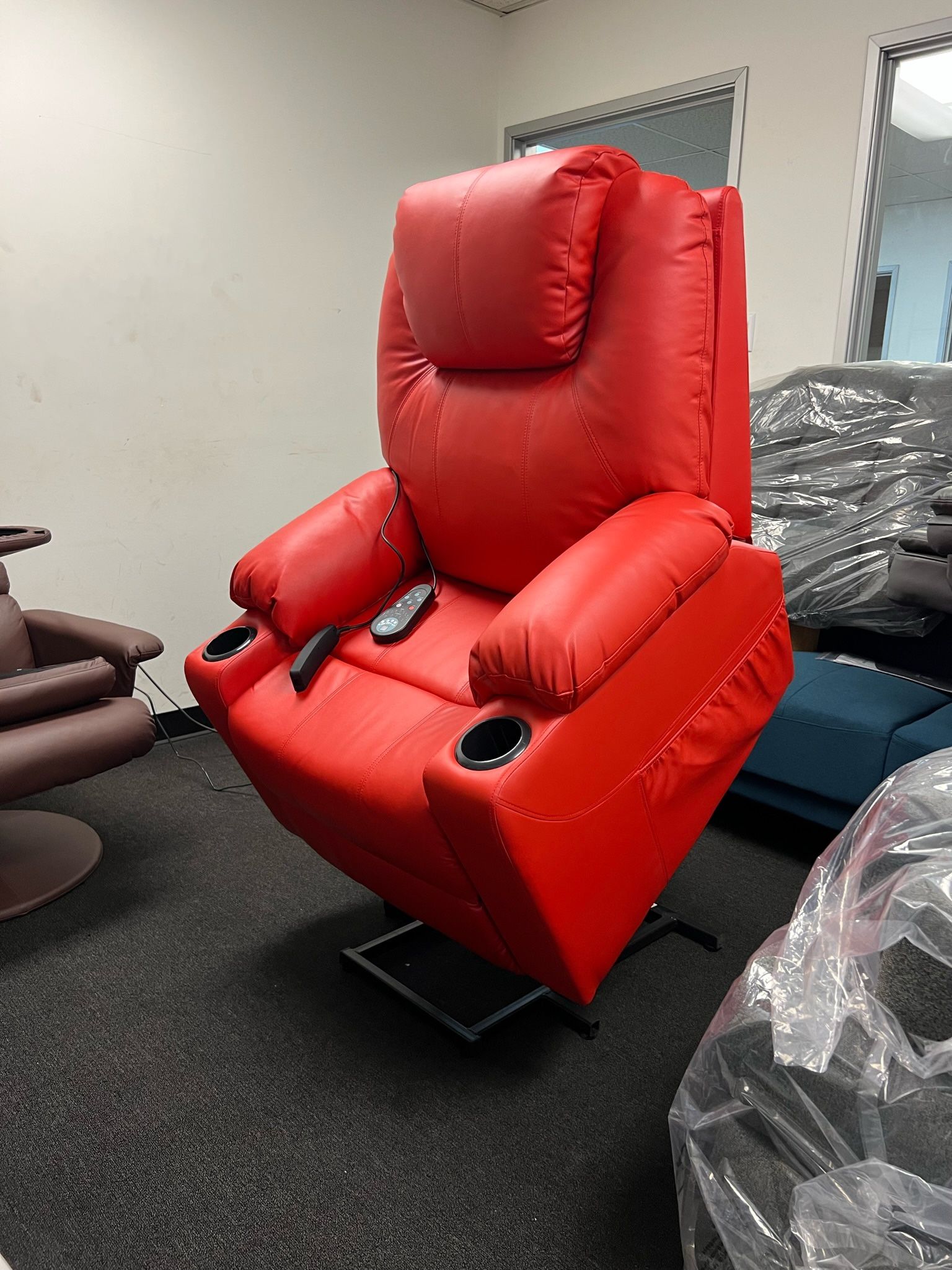 Red Lift & Recline Faux Leather Recliner Chair Model 7040