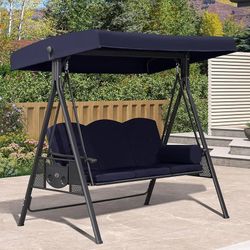 New PURPLE LEAF Outdoor Patio Porch Swing with Stand, 3-Seat Swing Chair with Adjustable Tilt Canopy All-Weather Steel Frame for Backyard Front Porch 