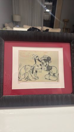 Framed Disney Mickey and Pluto Story Sketch Print