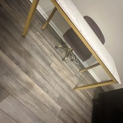 White & Gold Wood Marble Desk   