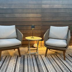 Modern Patio Lounge Chairs (Set of 2) – Wicker + Wood