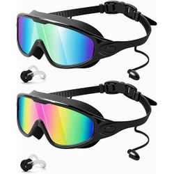 Rantizon Swim Goggles 2 Pack, Wide View Anti Fog&UV Swimming Goggles for Audlt, No Leaking Summer Gifts for Men Women Kid
