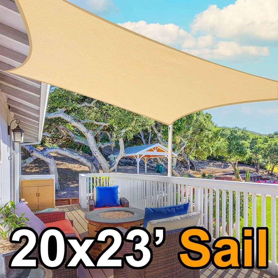 New $85 XXL 20x23 ft Rectangle Sun Shade Sail Outdoor Canopy Top Cover 95% UV Block 185gsm with Ropes 