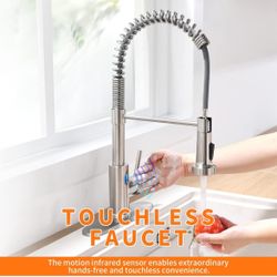 Touchless Kitchen Sink Faucet Motion Sensor Smart Hands-Free, Stainless Steel