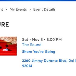 2x Leisure tickets 11/8 Del Mar Sound