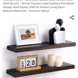 Floating Shelves - Farmhouse Natural Rustic Wooden Wall Shelf Set of 2 - 24 Inch Premium Solid Southern Pine Wood Storage Shelf Display Shelf for Kitc