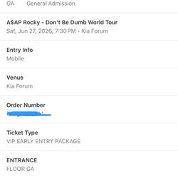 asap rocky vip ticket 