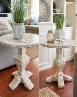 Reclaimed wood and mosaic inlay end tables