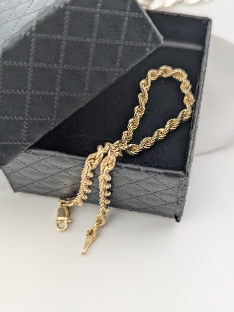 B5✨10K Gold Hollow Rope Link Bracelet 7.25"