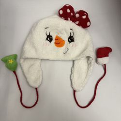 Korean Lotte World Adventure Snowman Winter Hat with Bow – Plush Fleece Holiday Cap