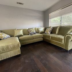 Sectional Chaise ( Gold Velvet ) Ready For Same Day Delivery / No Credit Needed 