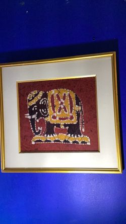 Framed Batik Elephant Art cloth