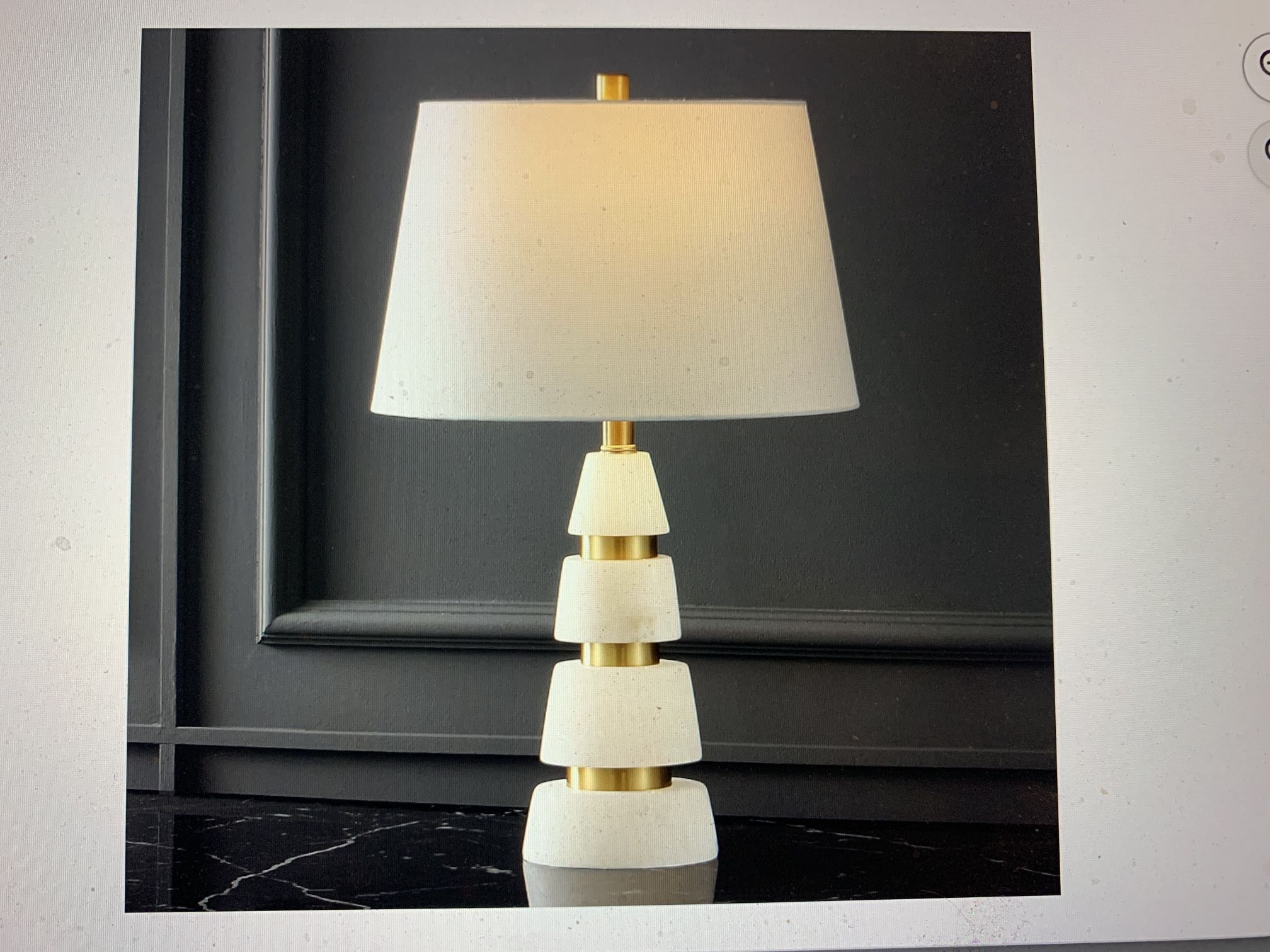 2 NEW SAFAVIEH Couture Lighting Collection Zhang Handmade White/Gold Alabaster 25 inch Table Lamp $85 Each