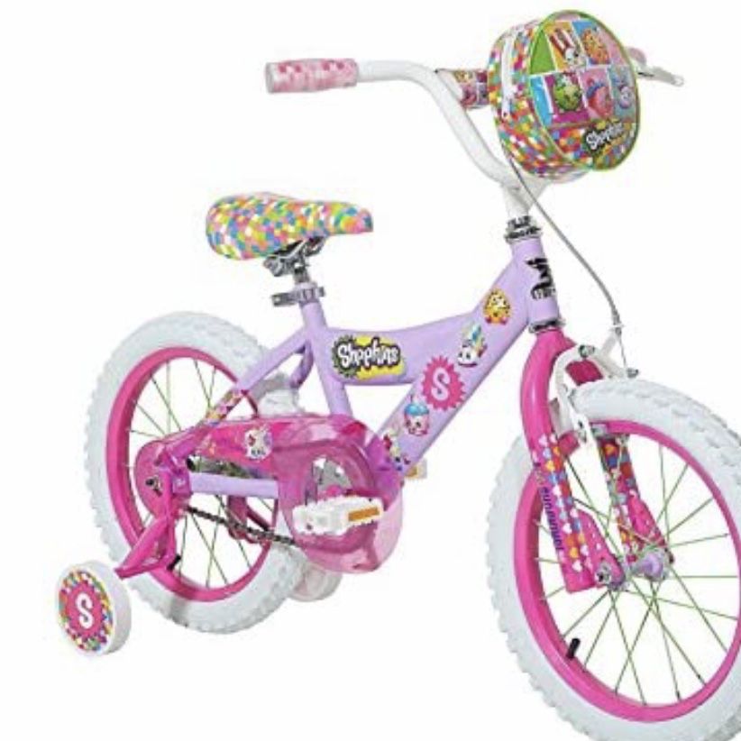 Dynacraft Shopkins 16” bicycle Spray around the cul-de-sac! With light up basket/BackPack! New! Purchase from Amazon for $129