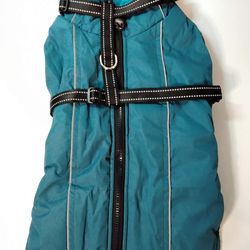 Blue Medium Dog Winter Coat Jacket, Warm Polyester, Harness Attachment